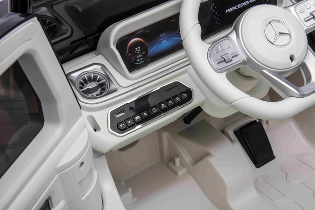 Electric Ride-on car Mercedes-Benz EQG 12V, white, LED underlighted body parts, Functional front and