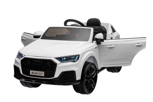 Auto elettrica per bambini Audi Q7 bianco, monoposto, sospensione indipendente, batteria 12V, teleco