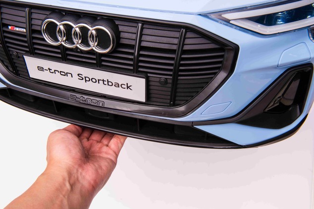 Electric Ride-on car Audi E-tron Sportback 12V, blue, wide single seat with three-point seat belt, 2