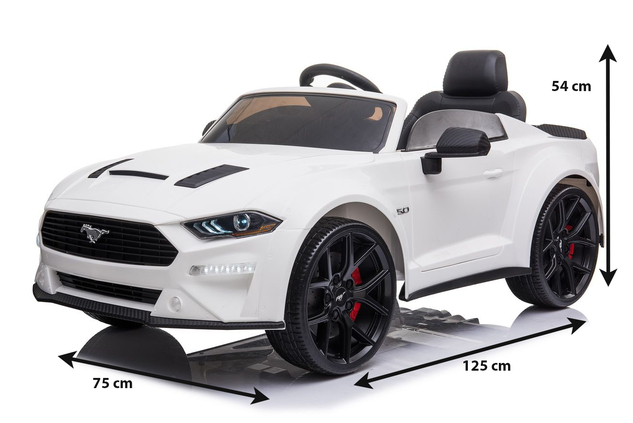Electric ride-on car Ford Mustang 24V, white, Soft EVA wheels, 2 x 16000 rpm Engines, Underlightened