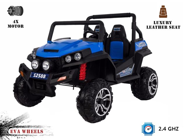 Electric Ride-On Toy Car RSX Blue - 2.4Ghz, 2x12V, 4 X MOTOR, remote control, two-seats in leather, 