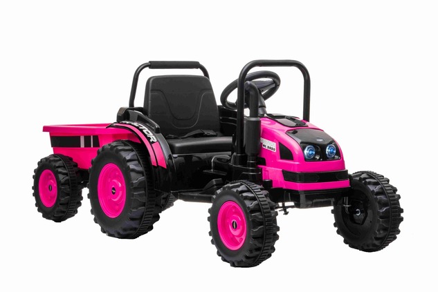 Electric Tractor POWER with trailer, pink, Rear wheel drive, 12V battery, Plastic wheels, wide seat,