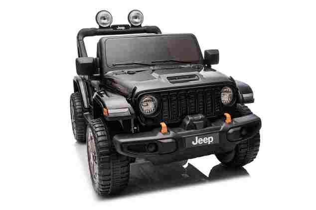 Jeep per bambini 4x4, Nero, sedile in ecopelle a due posti, radio con Bluetooth e ingresso USB