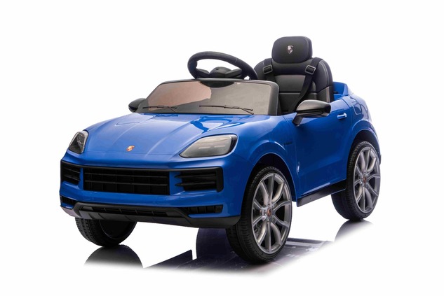 Auto elettrica per bambini Porsche Cayenne 12V con trazione posteriore - con licenza (1 posto), blu,
