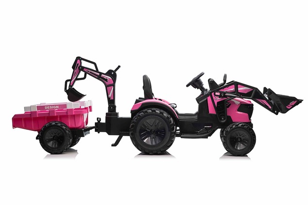 Electric tractor TOP-WORKER 12V with buckets and trailer, Single seat, pink, soft PU seat, MP3 Playe