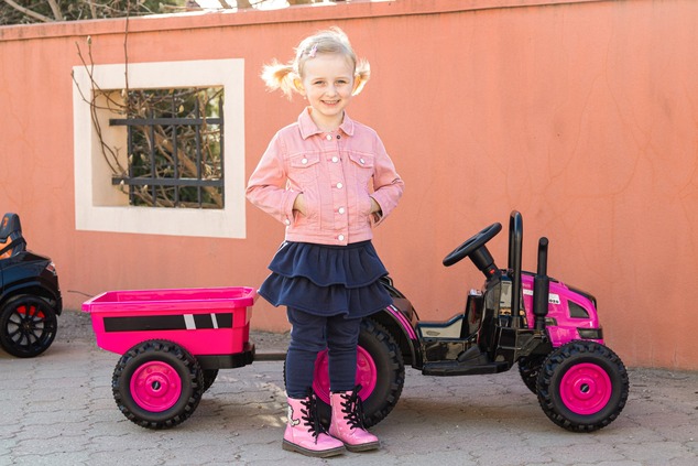 Electric Tractor POWER with trailer, green, Rear wheel drive, 12V battery, Plastic wheels, wide seat