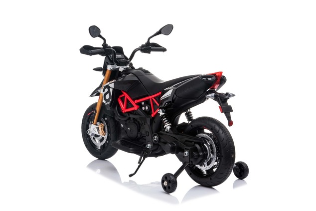 Moto elettrica APRILIA DORSODURO 900 con licenza, batteria 12V, ruote EVA morbide, 2 × 18 W motori