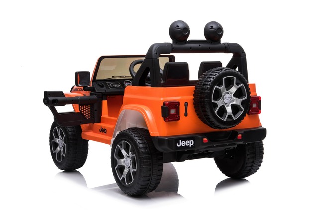Electric Ride-On JEEP Wrangler, Orange, Double Leather Seat, Radio with Bluetooth and USB Input, 4x4