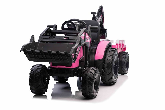 Electric tractor TOP-WORKER 12V with buckets and trailer, Single seat, pink, soft PU seat, MP3 Playe