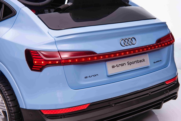 Electric Ride-on car Audi E-tron Sportback 12V, blue, wide single seat with three-point seat belt, 2