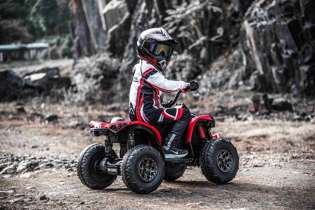 Can-am Renegade electric Ride-on quad, red, single seater, front and rear suspension, LED lights, Li