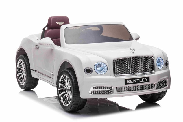 Electric ride-on car Bentley Mulsanne 12V, white, Leatherette seat, 2.4 GHz remote control, Eva whee