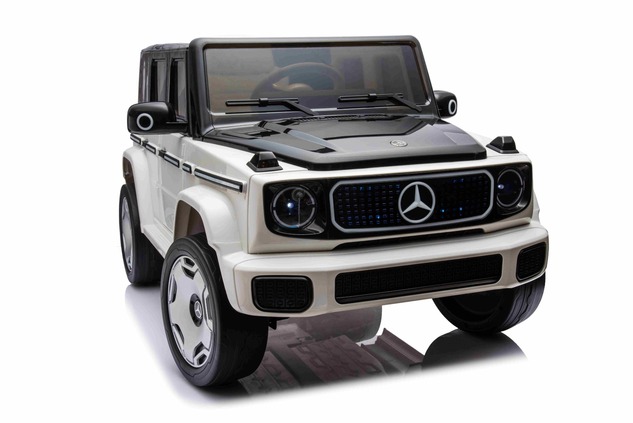 Electric Ride-on car Mercedes-Benz EQG 12V, white, LED underlighted body parts, Functional front and