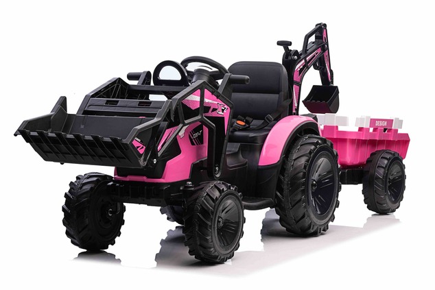 Electric tractor TOP-WORKER 12V with buckets and trailer, Single seat, pink, soft PU seat, MP3 Playe