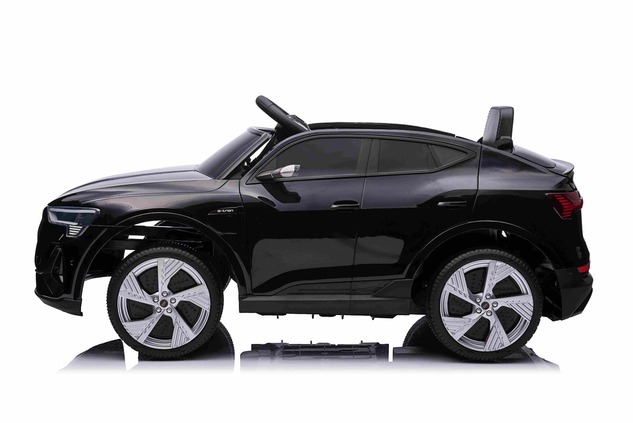 Electric Ride-on car Audi E-tron Sportback 12V, black, wide single seat with three-point seat belt, 