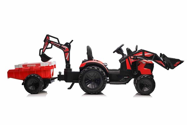 Electric tractor TOP-WORKER 12V with buckets and trailer, Single seat, red, soft PU seat, MP3 Player