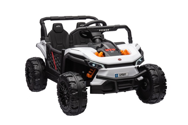 Electric ride-on car UTV Small 12V, white, Rear wheel drive, 12V battery, Plastic wheels, Wide doubl