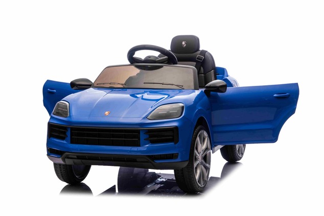 Auto elettrica per bambini Porsche Cayenne 12V con trazione posteriore - con licenza (1 posto), blu,