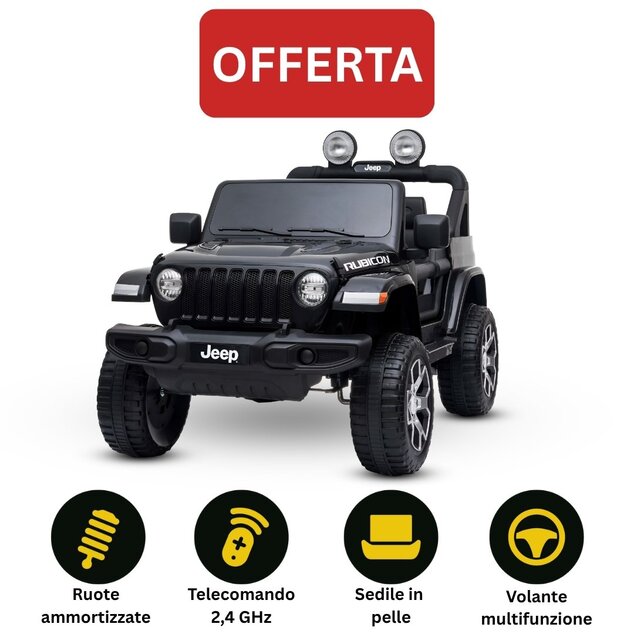 Electric Ride-On JEEP Wrangler, Black, Double Leather Seat, Radio with Bluetooth and USB Input, 4x4 