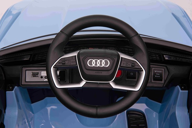 Electric Ride-on car Audi E-tron Sportback 12V, blue, wide single seat with three-point seat belt, 2