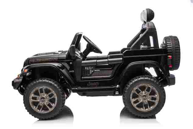 Jeep per bambini 4x4, Nero, sedile in ecopelle a due posti, radio con Bluetooth e ingresso USB