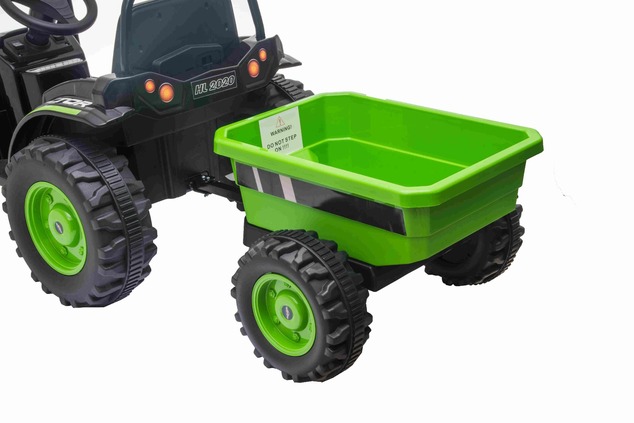 Electric Tractor POWER with trailer, green, Rear wheel drive, 12V battery, Plastic wheels, wide seat