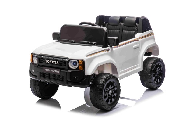 Electric ride-on car Toyota Landcruiser 12V, white, wide single seat, 2.4 GHz remote control, USB / 