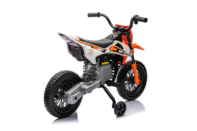 Electric Ride-on MOTOCROSS, Orange, 12V battery, EVA soft wheels, Leather seat, 2 x 25W Engine, Susp
