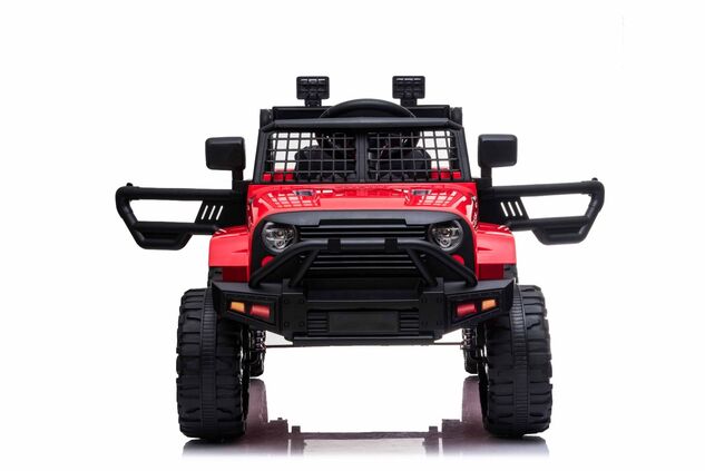 Auto elettrica fuoristrada con trazione posteriore, rossa, batteria 12V, chassis rialzato, sedile am
