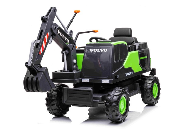 Electric ride-on car Volvo Excavator 12V with front digger ladle, Single seat, green, soft leatheret