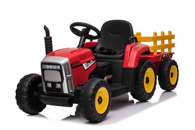 Electric Tractor WORKERS with trailer, red, Rear wheel drive, Lithium Battery, Plastic wheels, wide 
