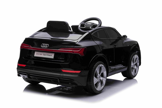 Electric Ride-on car Audi E-tron Sportback 12V, black, wide single seat with three-point seat belt, 