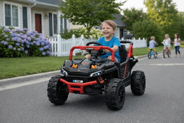 Electric ride-on car UTV Small 12V, black, Rear wheel drive, 12V battery, Plastic wheels, Wide doubl