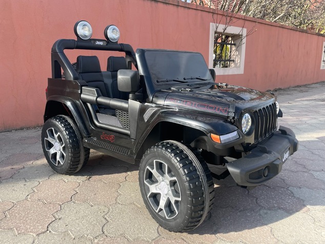 Electric Ride-On JEEP Wrangler, Black, Double Leather Seat, Radio with Bluetooth and USB Input, 4x4 