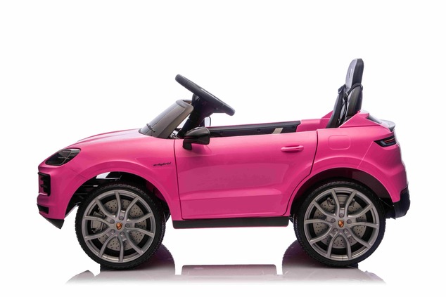 Auto elettrica per bambini Porsche Cayenne 12V con trazione posteriore - con licenza (1 posto), rosa