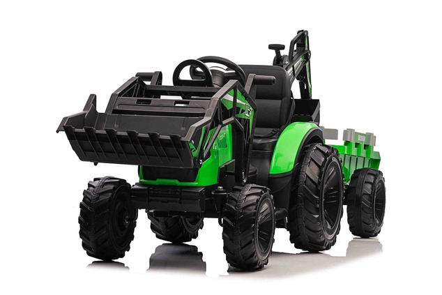 Electric tractor TOP-WORKER 12V with buckets and trailer, Single seat, green, soft PU seat, MP3 Play
