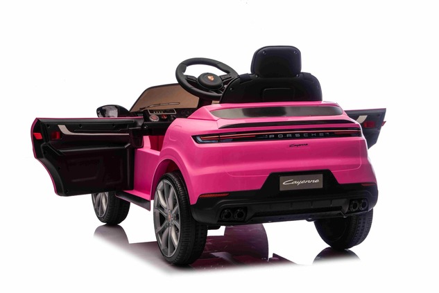 Auto elettrica per bambini Porsche Cayenne 12V con trazione posteriore - con licenza (1 posto), rosa