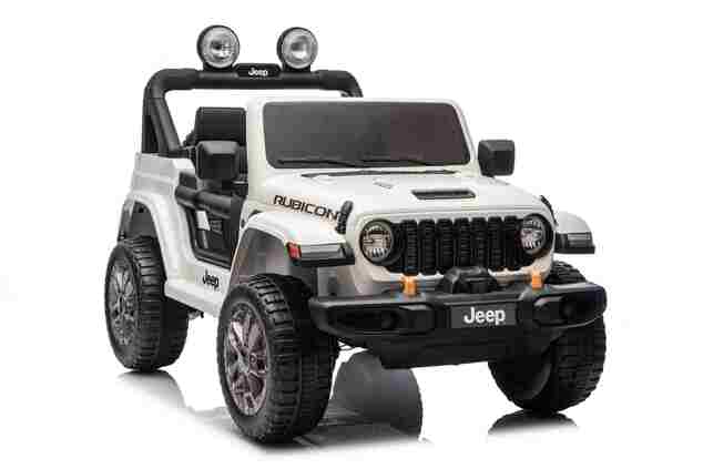 JEEP Wrangler elektrické autíčko pro děti, Bílá, Dvoumístné kožené sedadlo, Rádio s Bluetooth a USB vstupem, 4x4 | Beneo Motors