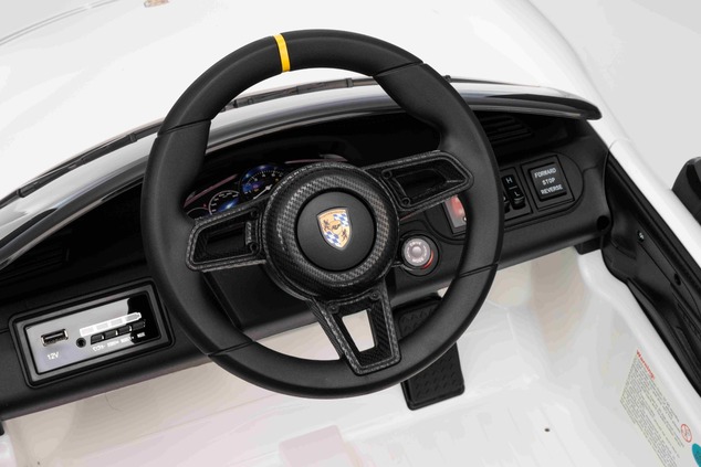 Electric Ride-on car RUF GT 12V, white, Opening doors, 2.4 GHz remote control, LED lights front and 