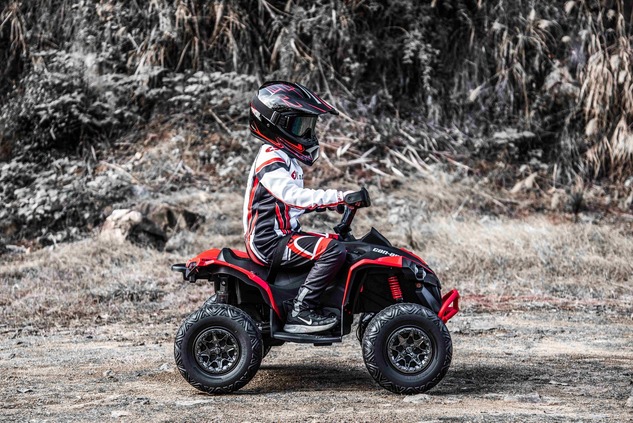 Can-am Renegade electric Ride-on quad, red, single seater, front and rear suspension, LED lights, Li