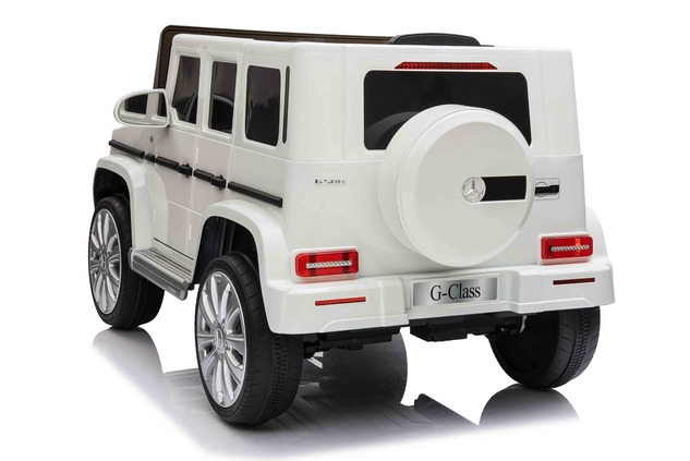 Electric Ride-on car Mercedes G500 12V, white, 2.4 GHz remote control, USB / SD Input, Rear suspensi