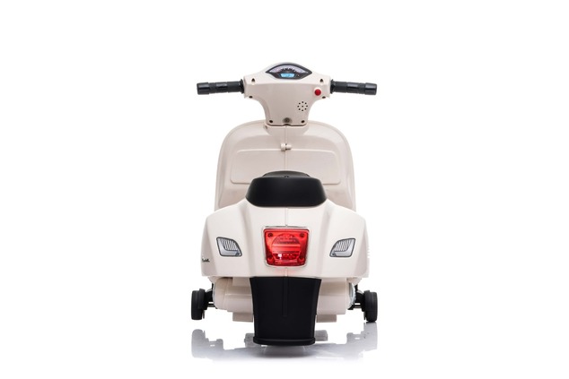 Electric Ride-on Scooter Vespa GTS, white, with auxiliary wheels, Licensed, Lithium battery, Leather
