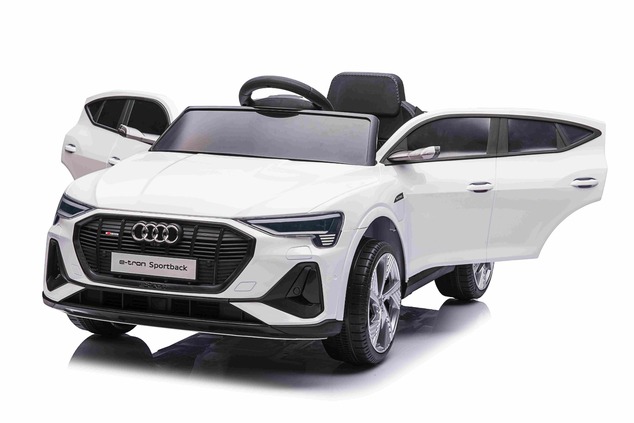 Electric Ride-on car Audi E-tron Sportback 12V, white, wide single seat with three-point seat belt, 