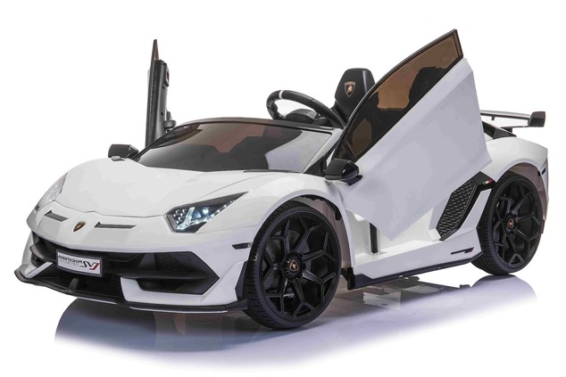 Electric Ride on Car Lamborghini Aventador 12V for two users, White, Vertical opening doors, 2 x 12V