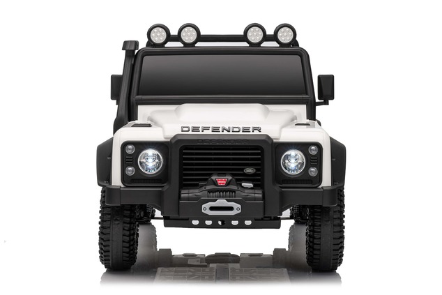 Electric Ride-on car Land Rover Defender 110 SVX 12V, white, 4X4 drive, LED lights, front and rear w