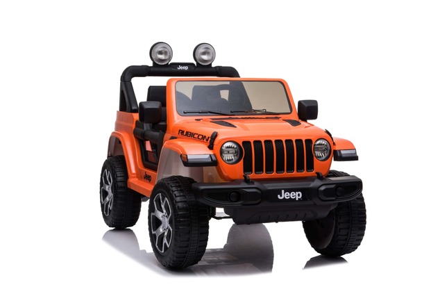 Electric Ride-On JEEP Wrangler, Orange, Double Leather Seat, Radio with Bluetooth and USB Input, 4x4