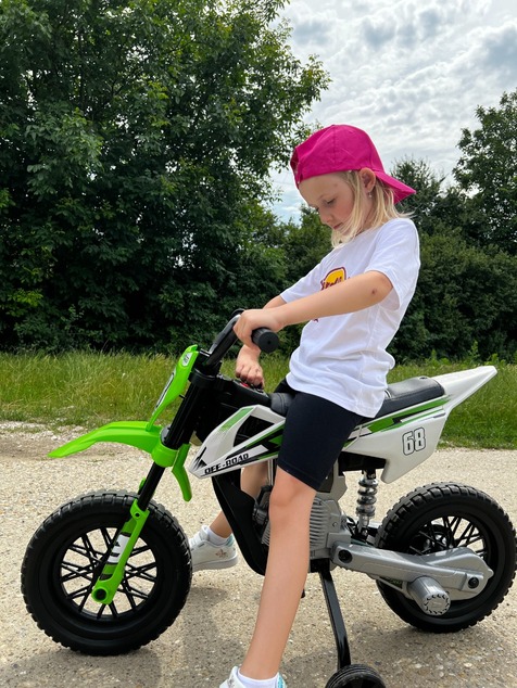 Electric Ride-on MOTOCROSS, Red, 12V battery, EVA soft wheels, Leather seat, 2 x 25W Engine, Suspens