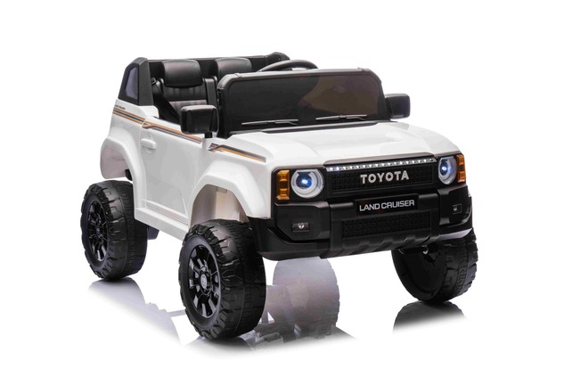 Electric ride-on car Toyota Landcruiser 12V, white, wide single seat, 2.4 GHz remote control, USB / 