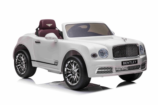 Electric ride-on car Bentley Mulsanne 12V, white, Leatherette seat, 2.4 GHz remote control, Eva whee
