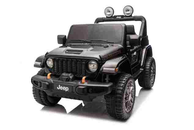 Jeep per bambini 4x4, Nero, sedile in ecopelle a due posti, radio con Bluetooth e ingresso USB